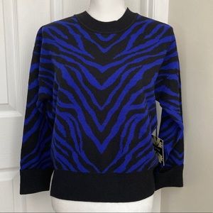 CLICHE Blue and Black Zebra Print Crewneck Sweater